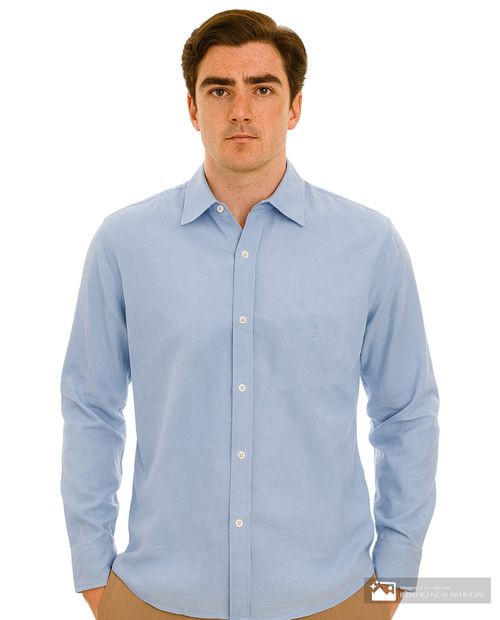 Camisa casual de lino Izod celeste heather para hombre