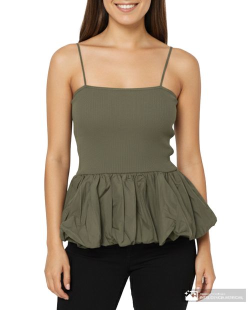 Blusa Unexpected peplum verde de tirantes para mujer