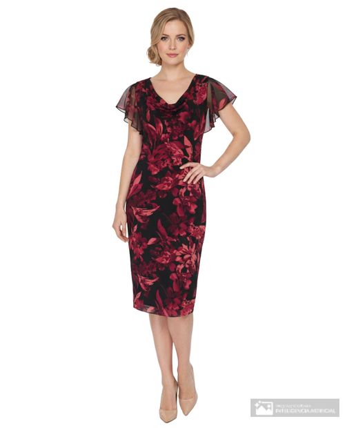 Vestido Connected Apparel formal estampado manga corta para mujer