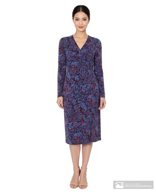 Vestido Connected Apparel midi estampado manga larga para mujer