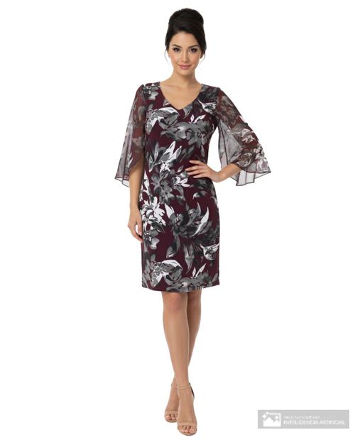 Vestido Connected Apparel formal estampado manga 3/4 para mujer