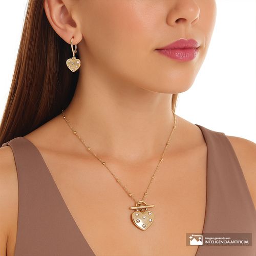 Set collar y aretes de corazones color dorado 1mm-50 cm para mujer