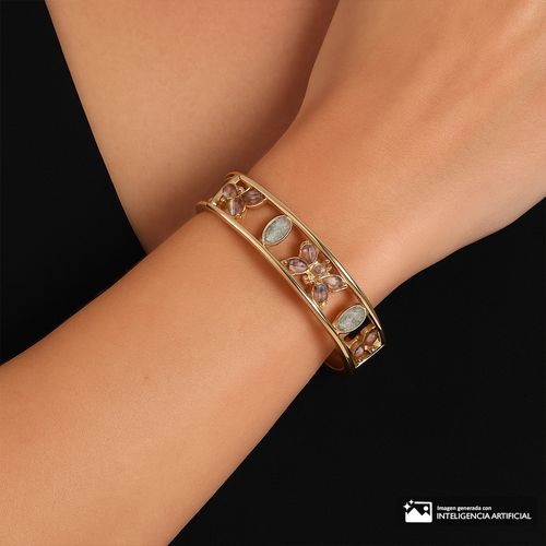 Pulsera Anne Klein rígida con piedras semipreciosas en tono dorado para mujer