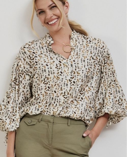 Blusa Punt Roma camisera estampada mangas 3/4 para mujer
