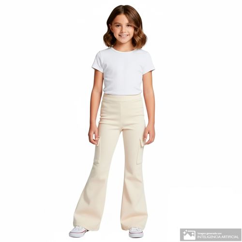 Leggings cargo beige acanalado para niña