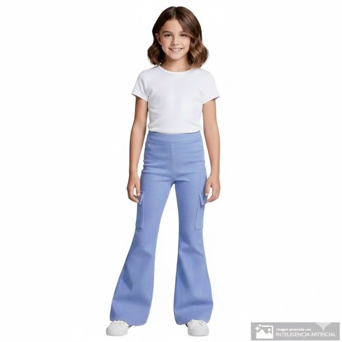 Leggings cargo celeste acanalado para niña