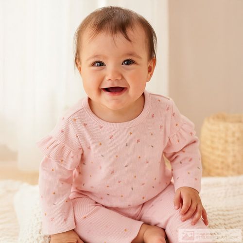 Conjunto de 2 piezas acanalado con estampado floral para bebé niña