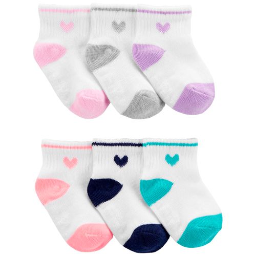 Set de 6 pares de calcetines multicolor con estampado de corazón para niña