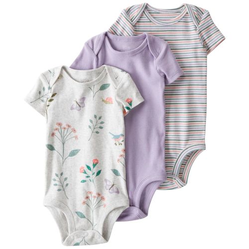 Set de 3 mamelucos multicolor con estampado floral para bebé niña