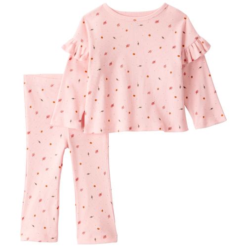 Conjunto de 2 piezas acanalado con estampado floral para niña
