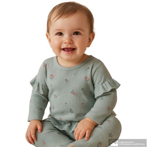 Conjunto de 2 piezas acanalado con estampado floral para bebé niña