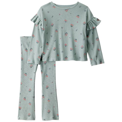 Conjunto de 2 piezas acanalado con estampado floral para niña