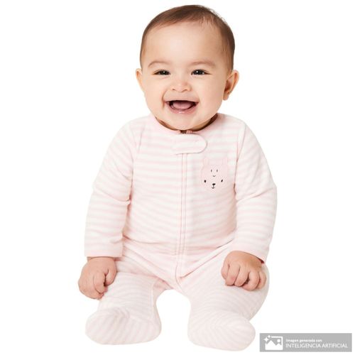 Pijama rosado rayado con estampado conejo para bebé niña