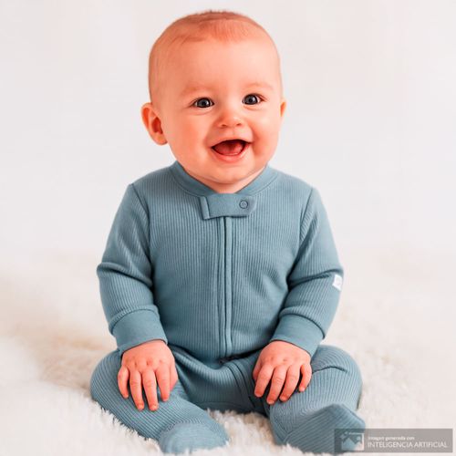 Pijama celeste acanalada para bebé niño