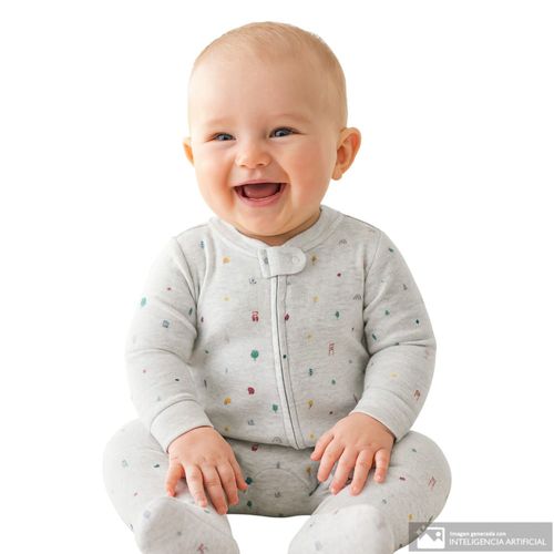 Pijama gris con estampado de naturaleza para bebé niña