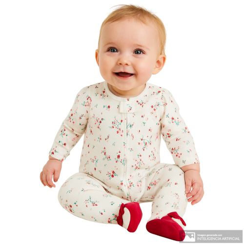Pijama blanca con estampado floral para bebé niña