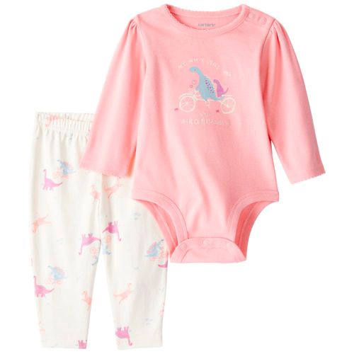 Cojunto de 2 piezas rosado con estampado de dinosaurio para bebé niña