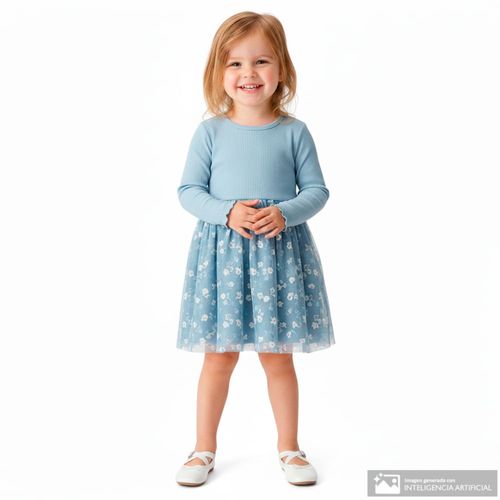 Vestido azul con estampado floral para niña