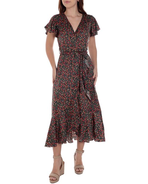 Vestido Sabrina wrap estampado manga corta para mujer