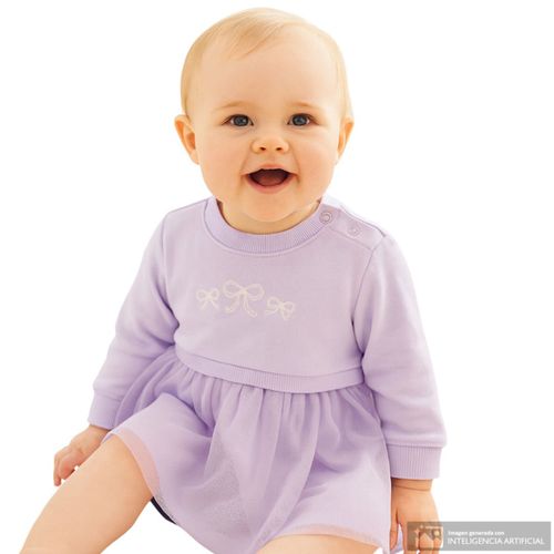 Vestido morado lila con bordado de moños para bebé niña
