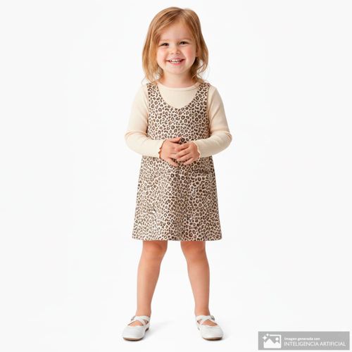Conjunto de 2 piezas beige con estamado animal print para niña
