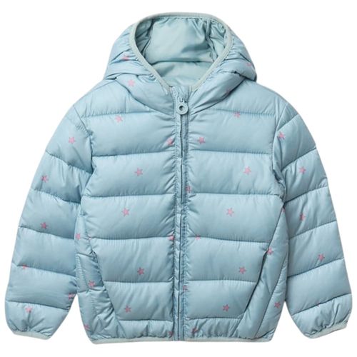 Chaqueta acolchada celeste con estampado floral para niña