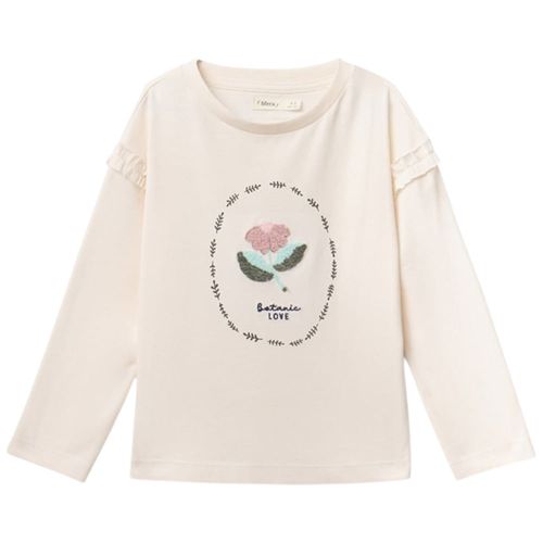 Camiseta blanca con bordado floral para niña