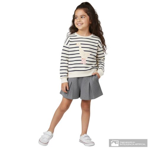 Suéter pull over rayado con estampado para niña