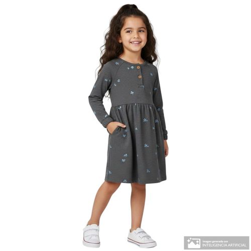 Vestido gris oscuro con estampado floral para niña
