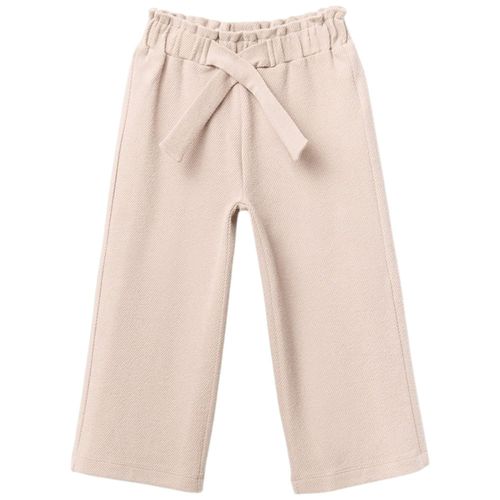 Pantalón paper bag beige sólido para niña