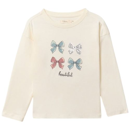 Camiseta ivory con estampado de moños para niña