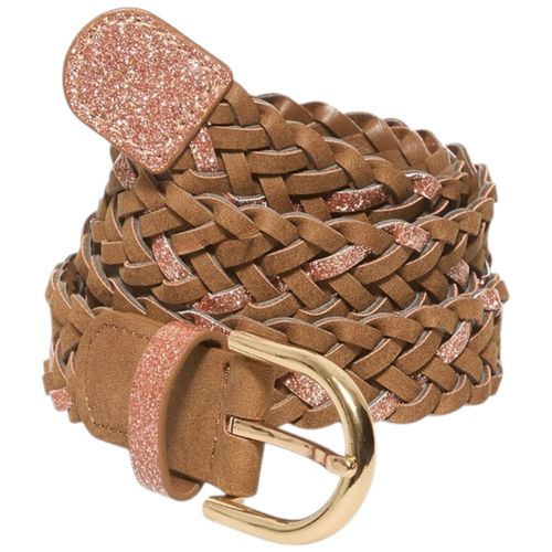 Cinturón café trenzado con brillo para niña