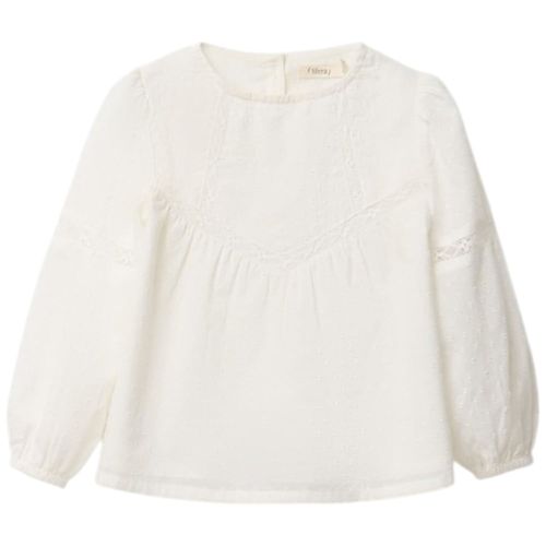Blusa blanca sólida con encaje para niña