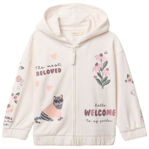 Suéter hooded beige con estampado para niña