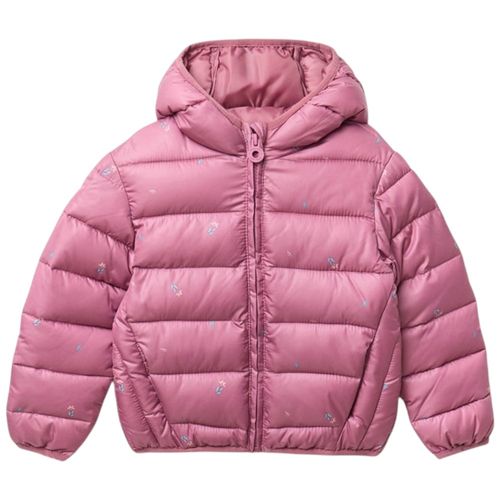 Chaqueta acolchada rosada con estampado floral para niña