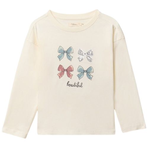 Camiseta ivory con estampado de moños para niña