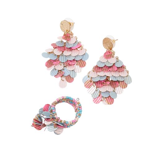 Set de anillo y aretes multicolor para mujer