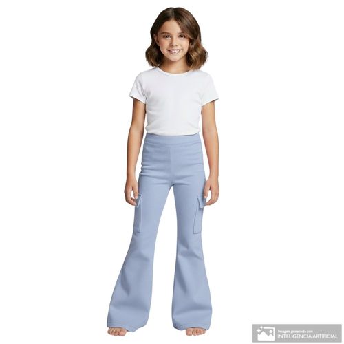 Leggings cargo celeste acanalado para niña