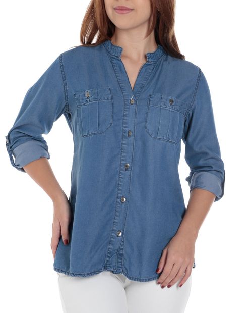 Blusa Sabrina túnica denim manga roll up para mujer