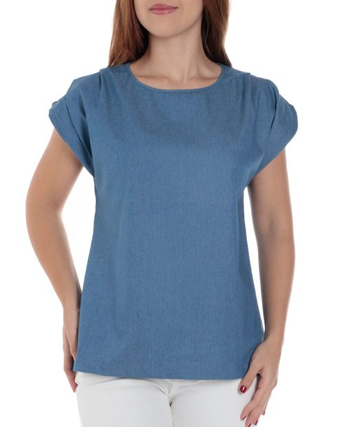 Blusa Nicolle casual azul manga corta para mujer