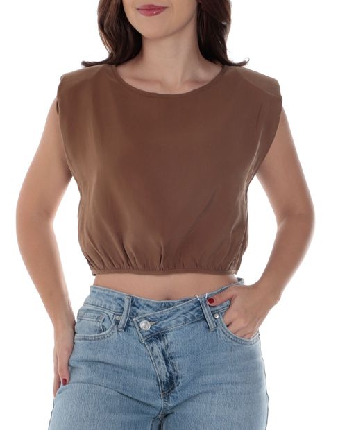 Blusa Toska crop top café sin mangas para mujer