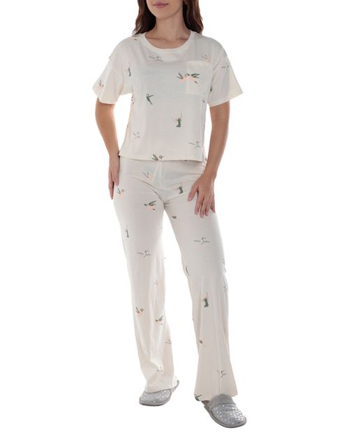 Pijama con pantalón Orange beige estampada para mujer