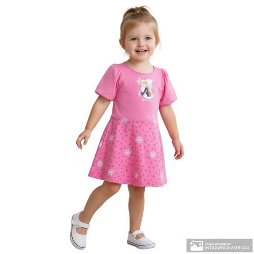 Vestido rosado estampado de Frozen para niña