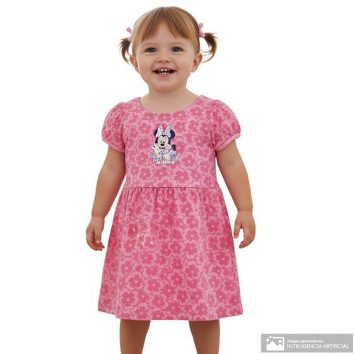 Vestido rosado estampado Minnie Mouse para niña