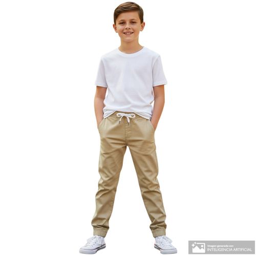 Pantalón jogger beige sólido para niño