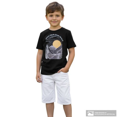 Camiseta negro con estampada make your own trails para niño