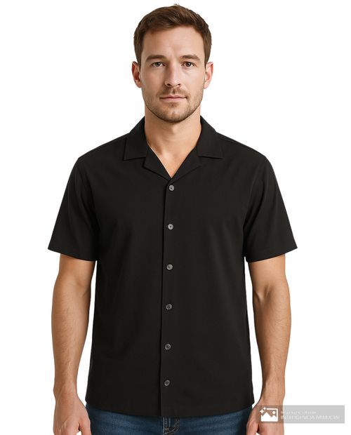 Camisa casual Denim and Flower negra sólida para hombre