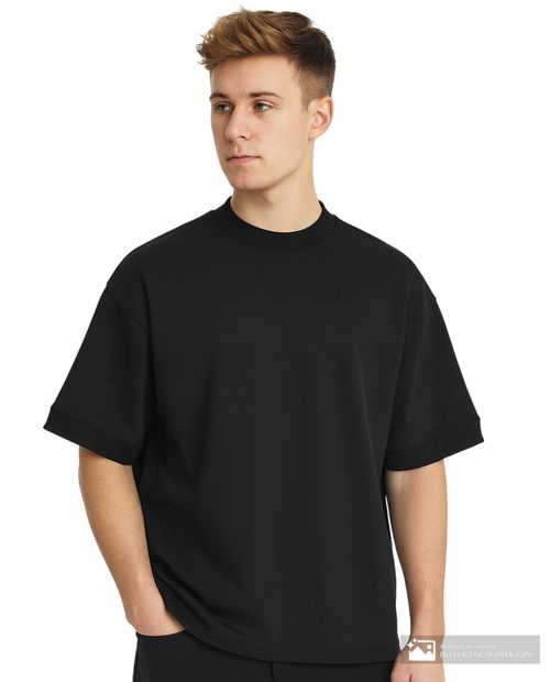 Camiseta Denim and Flower regular fit negra sólida para hombre