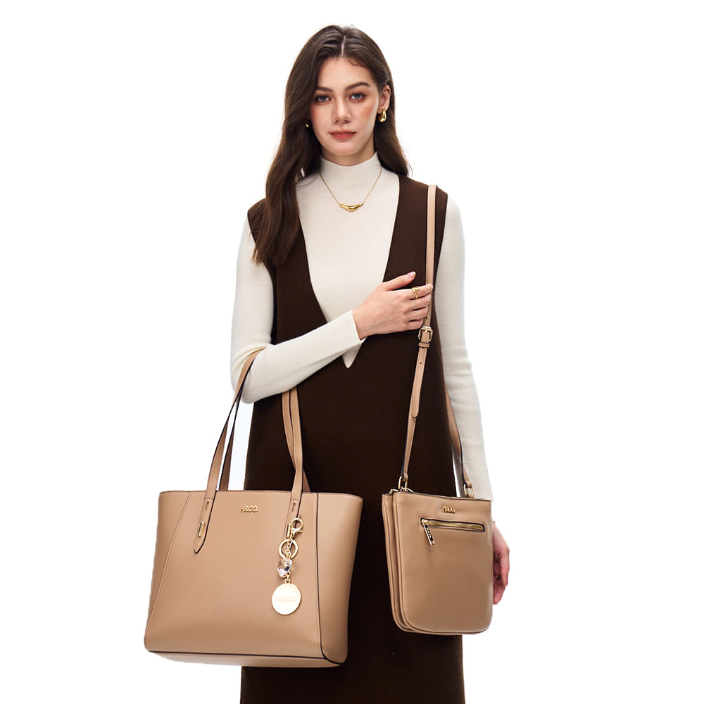 Dúo de carteras tote/crossbody H&Co color café para mujer - Siman Costa ...