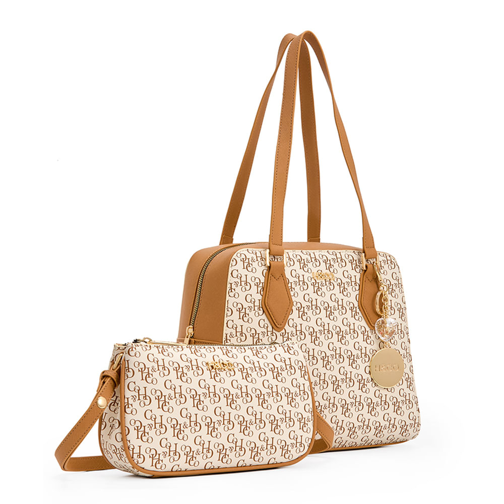 Dúo de carteras satchel H&Co color beige para mujer - Siman Costa Rica
